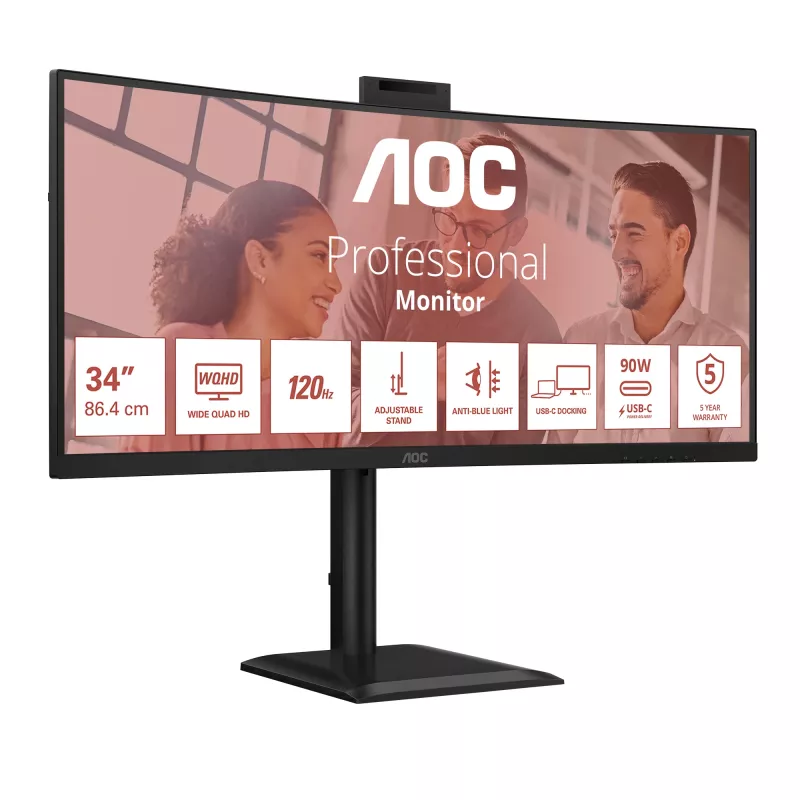 Monitorius AOC CU34E4CW 86,4 cm (34 colių) UWQHD 3440x1440, 120Hz, LED, juodas