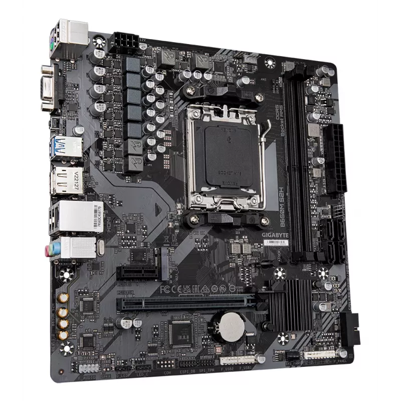Pagrindinė plokštė GIGABYTE B650M S2H, AMD Ryzen 9000 serijos CPU, 5+2+2 fazių VRM, iki 6400MHz DDR5 (OC), 1xPCIe 4.0 M.2, GbE LAN, USB 3.2 Gen 1