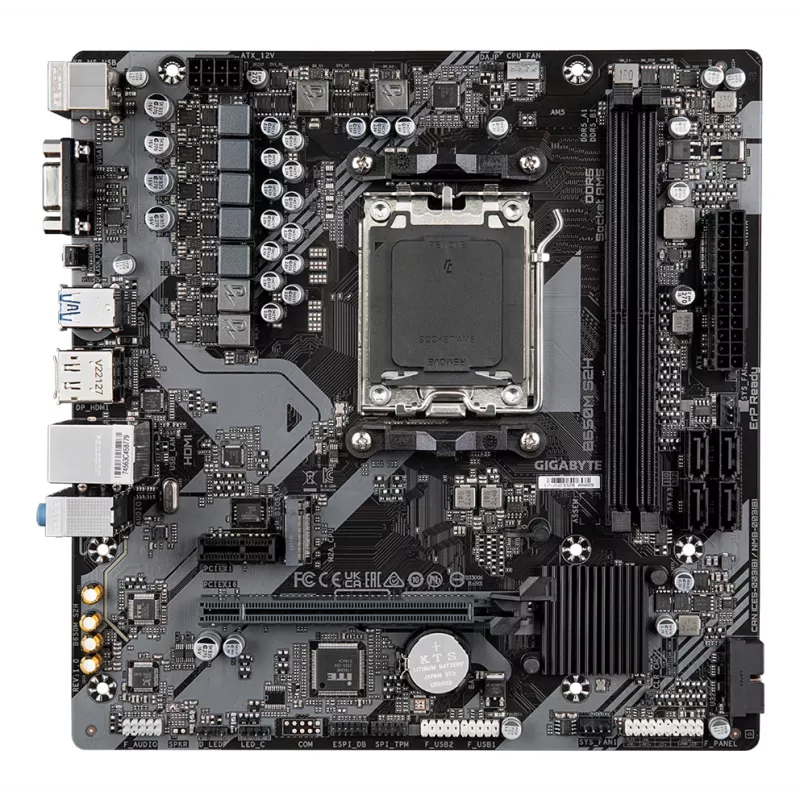 Pagrindinė plokštė GIGABYTE B650M S2H, AMD Ryzen 9000 serijos CPU, 5+2+2 fazių VRM, iki 6400MHz DDR5 (OC), 1xPCIe 4.0 M.2, GbE LAN, USB 3.2 Gen 1