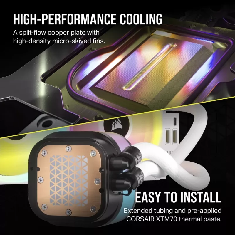 CORSAIR CPU aušintuvas - Icue Link H100I RGB skysčio aušintuvas - Baltas