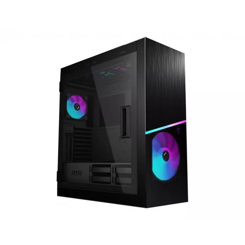 MSI MPG SEKIRA 500X Full Tower kompiuterio korpusas žaidimams 'Juodas, 3x 200mm ARGB + 1x 200mm + 1x120mm ARGB ventiliatoriai, Mystic Light Sync, 8 kanalų ARGB šakotuvas, USB Type-C, grūdinto stiklo plokštės, E-ATX, ATX, mATX, mini-ITX'