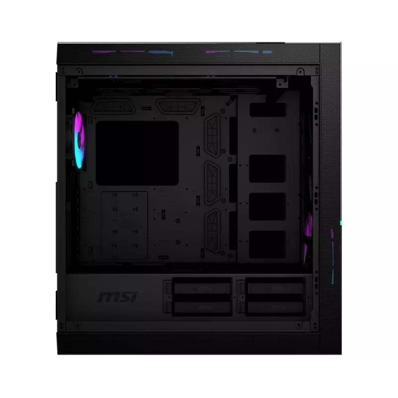 MSI MPG SEKIRA 500X Full Tower kompiuterio korpusas žaidimams 'Juodas, 3x 200mm ARGB + 1x 200mm + 1x120mm ARGB ventiliatoriai, Mystic Light Sync, 8 kanalų ARGB šakotuvas, USB Type-C, grūdinto stiklo plokštės, E-ATX, ATX, mATX, mini-ITX'