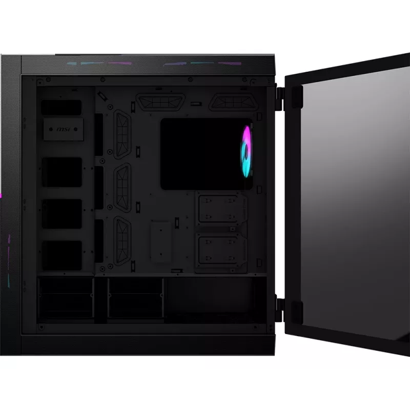 MSI MPG SEKIRA 500X Full Tower kompiuterio korpusas žaidimams 'Juodas, 3x 200mm ARGB + 1x 200mm + 1x120mm ARGB ventiliatoriai, Mystic Light Sync, 8 kanalų ARGB šakotuvas, USB Type-C, grūdinto stiklo plokštės, E-ATX, ATX, mATX, mini-ITX'