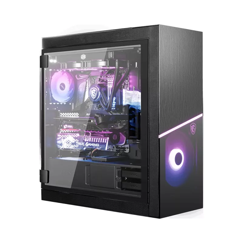 MSI MPG SEKIRA 500X Full Tower kompiuterio korpusas žaidimams 'Juodas, 3x 200mm ARGB + 1x 200mm + 1x120mm ARGB ventiliatoriai, Mystic Light Sync, 8 kanalų ARGB šakotuvas, USB Type-C, grūdinto stiklo plokštės, E-ATX, ATX, mATX, mini-ITX'
