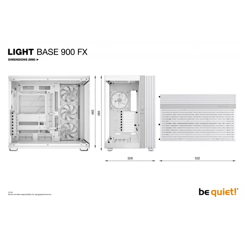 be quiet! Light Base 900 FX baltas kompiuterio korpusas, Full Tower, E-ATX / XL-ATX, grūdintas stiklas, 4x 140 mm ventiliatoriai, 190 mm CPU aušintuvas