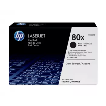 HP 80X 2 vnt. didelės talpos originalūs juodi lazeriniai kasetės