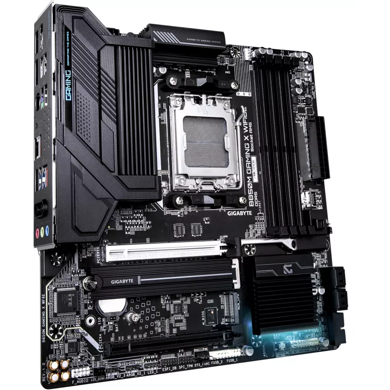 GIGABYTE B850M GAMING X WIFI6E pagrindinė plokštė – AMD Ryzen 9000 serijai, 10+2+2 fazių VRM, DDR5 iki 8200 MHz, PCIe 5.0 M.2, 2,5Gb LAN, Wi-Fi 6E