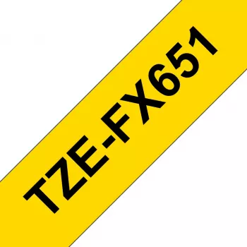 Brother TZE-FX651 lipni juosta etiketėms juoda ant geltono TZ
