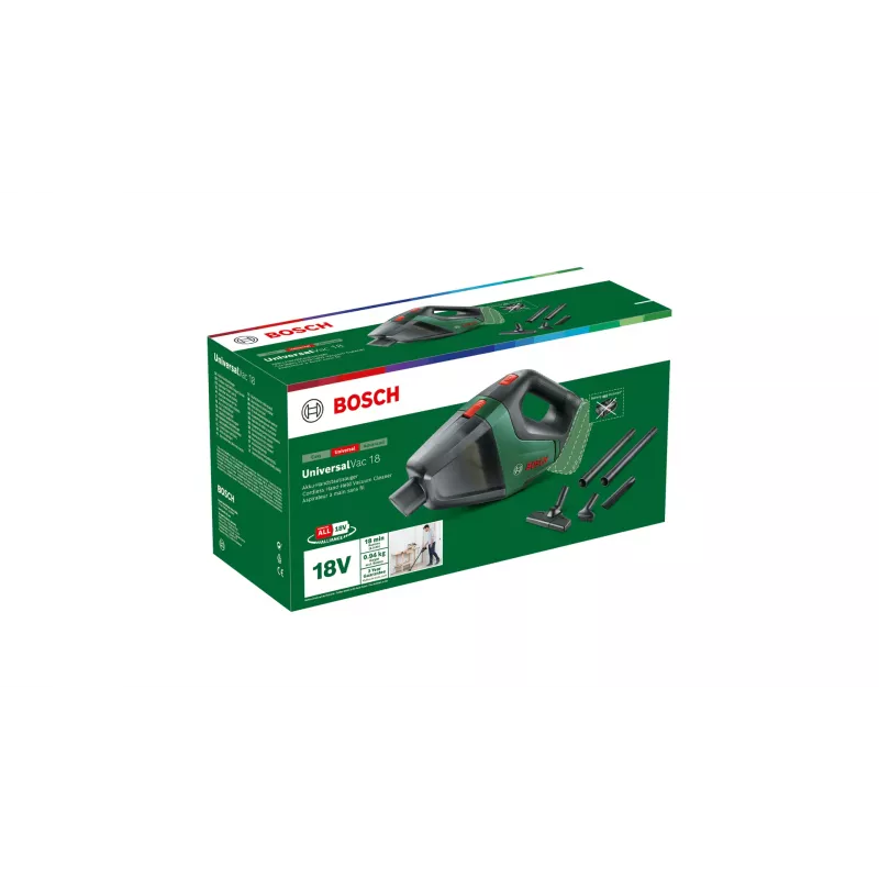 Bosch UniversalVac 18 2-in-1 belaidis dulkių siurblys (lazdinis ir rankinis), baterija, be maišelio, juodas/žalias