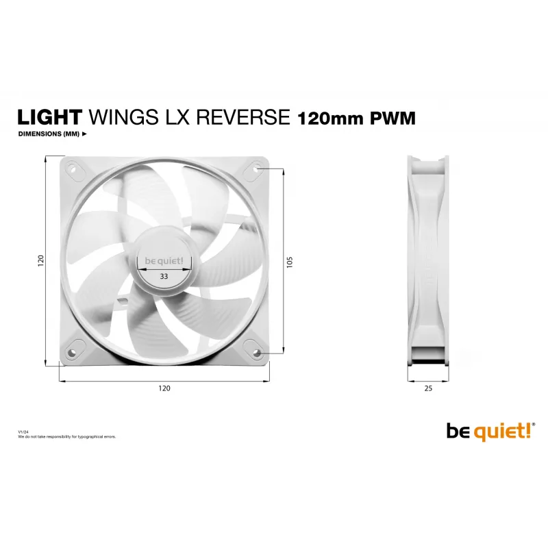be quiet! Light Wings LX 120 mm PWM Reverse Baltas kompiuterio korpuso ventiliatorius 12 cm 1 vnt.