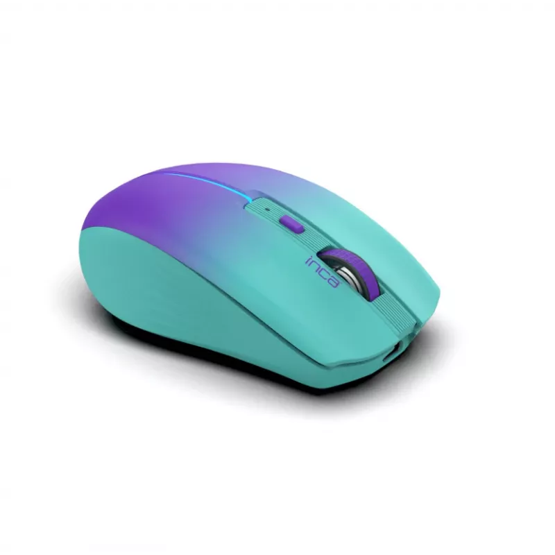 INCA IWM-511RM belaidė pelė – RF belaidis + Bluetooth + USB Type-C – 1600 DPI – 6 mygtukai – žalia violetinė