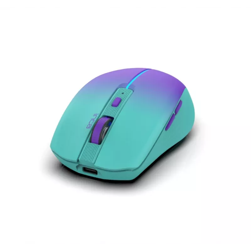 INCA IWM-511RM belaidė pelė – RF belaidis + Bluetooth + USB Type-C – 1600 DPI – 6 mygtukai – žalia violetinė