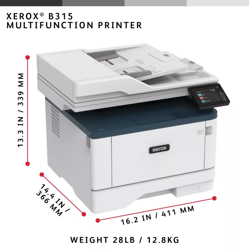 Xerox B315 A4 40ppm belaidis daugiafunkcis spausdintuvas (kopijavimas/spausdinimas/nuskaitymas/faksas) PS3 PCL5e/6 2 dėklai 350 lapų