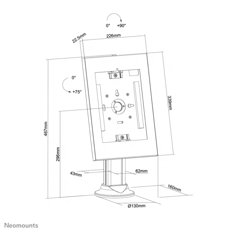 Neomounts DS15-640WH1 planšetinio kompiuterio stovas ant stalo 9,7–11 colių – su užraktu