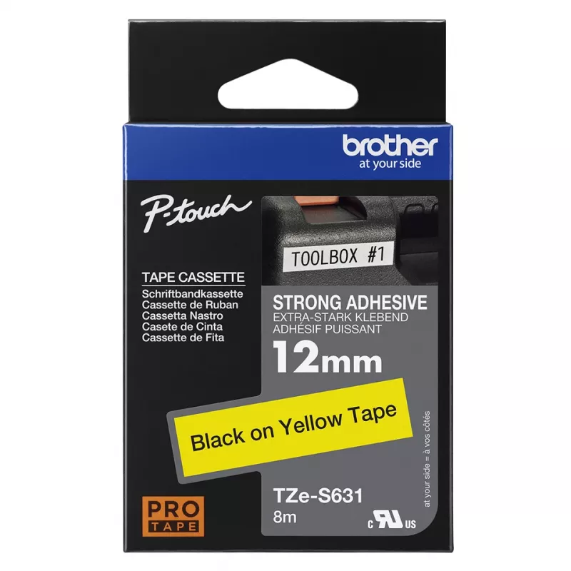 Brother TZE-S631 lipni juosta etiketėms, 12 mm, 8 m, ypač stiprus lipnus sluoksnis