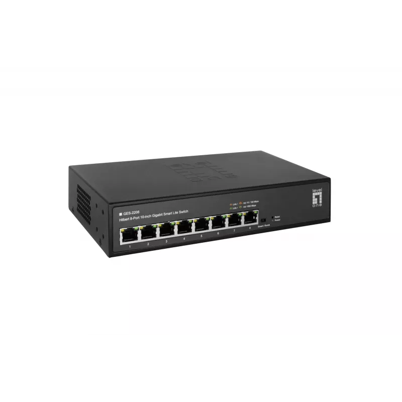 LevelOne Hilbert 10 colių 8 prievadų Gigabit Smart Lite jungiklis, 8 x Gigabit RJ45 (10/100/1000)