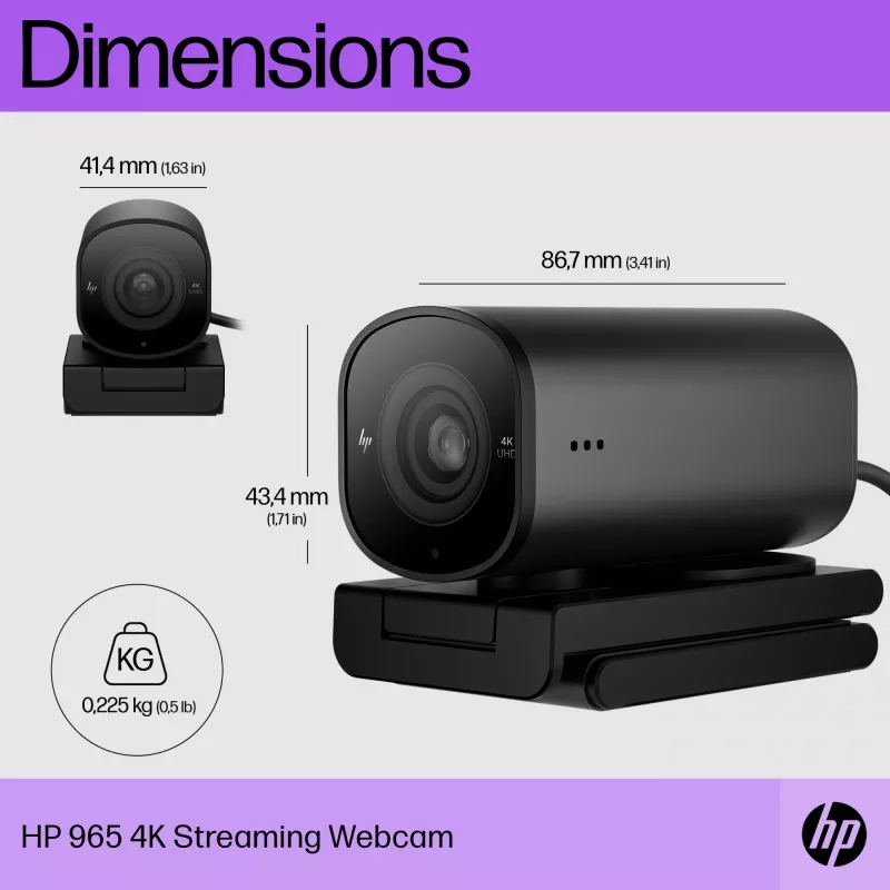 HP 965 4K srautinė internetinė kamera, 8 MP, 3840 x 2160, USB