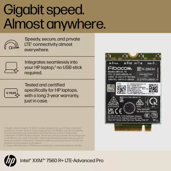 HP XMM 7560 R+ LTE-Advanced Pro WWAN modulis, verslui, Kinija, -20–65 °C, -40–85 °C, Windows 10, Windows 11, 42 mm
