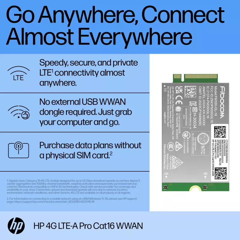 HP 4G LTE-A Pro Cat16 belaidžio ryšio adapteris, skirtas nešiojamiesiems kompiuteriams