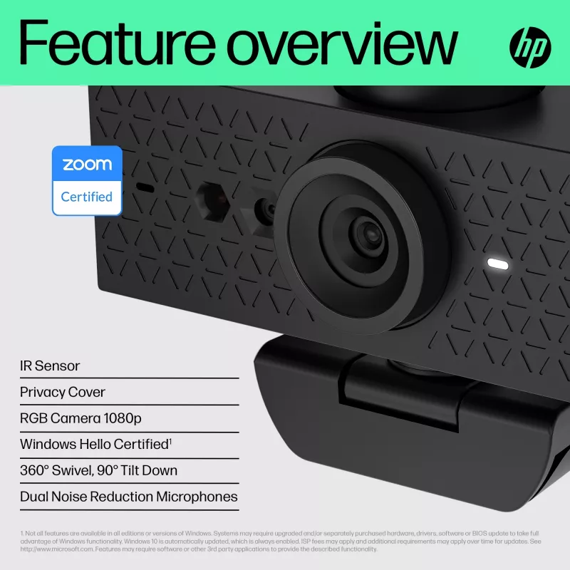 HP 620 FHD Webcam, 4 MP, 1920 x 1080 pikselių, Full HD, 60 kadrų/s, 720p, 1080p, 5x skaitmeninis priartinimas