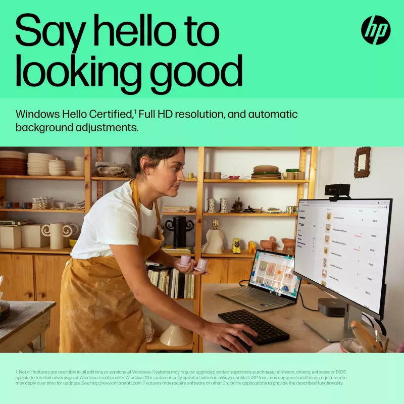 HP 620 FHD Webcam, 4 MP, 1920 x 1080 pikselių, Full HD, 60 kadrų/s, 720p, 1080p, 5x skaitmeninis priartinimas