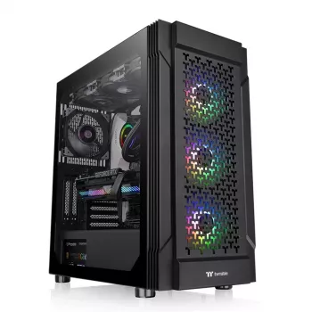 THERMALTAKE Versa T27 TG ARGB – Juodas vidutinis bokštas su grūdintu stiklu ir ARGB ventiliatoriais
