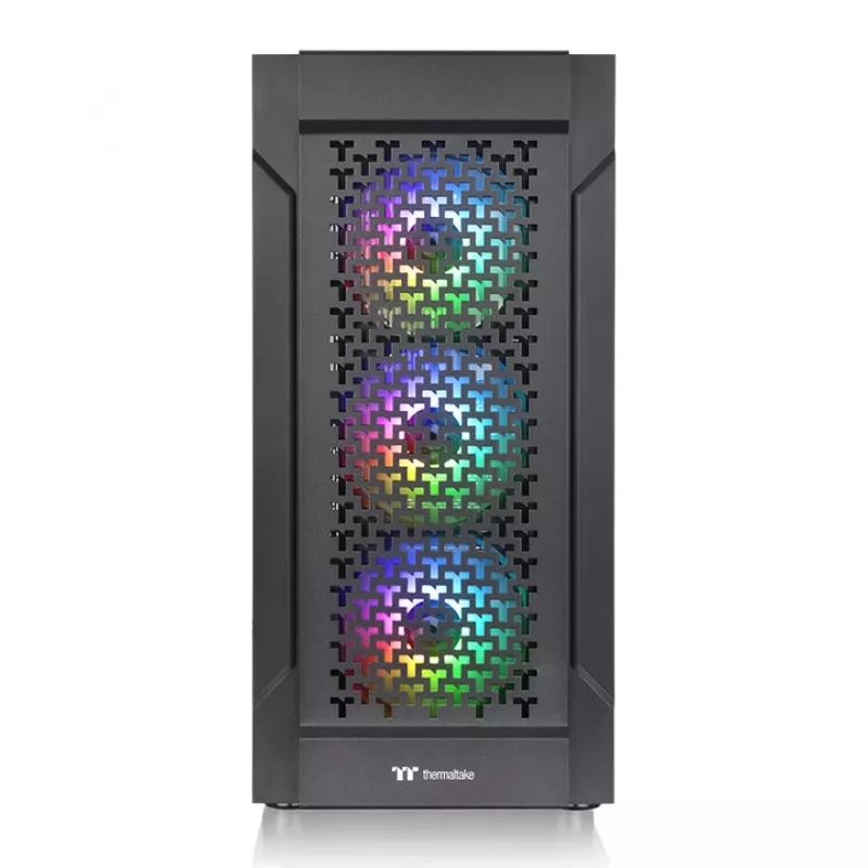 THERMALTAKE Versa T27 TG ARGB – Juodas vidutinis bokštas su grūdintu stiklu ir ARGB ventiliatoriais
