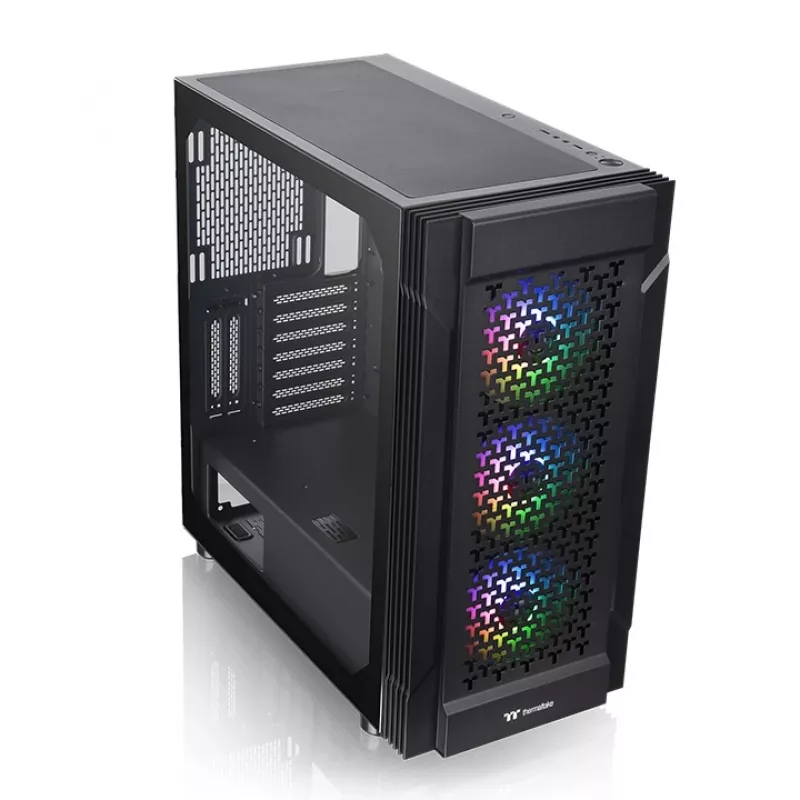 THERMALTAKE Versa T27 TG ARGB – Juodas vidutinis bokštas su grūdintu stiklu ir ARGB ventiliatoriais