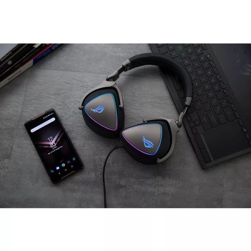 Ausinės ASUS ROG Delta, laidinės, ant galvos, žaidimams, juodos