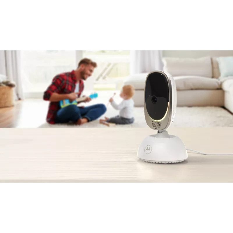 Vaizdo stebėjimo kamera Motorola VM85 CONNECT — 5 colių TFT ekranas, 480×272, 300 m atstumas, 2× skaitmeninis priartinimas, 2,4 GHz Wi‑Fi/FHSS, dvipusis garsas, balta