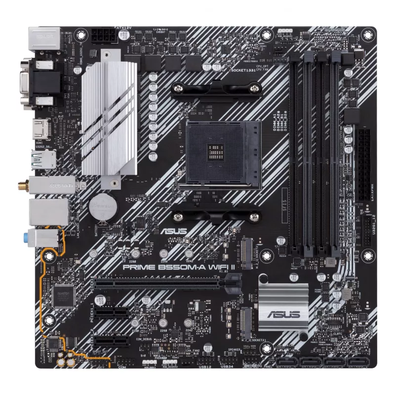 Motininė plokštė ASUS PRIME B550M-A WIFI II micro ATX — AMD B550, Socket AM4, DDR4, 4 DIMM, Wi‑Fi 6, Bluetooth 5.2, 2x M.2, HDMI 2.1