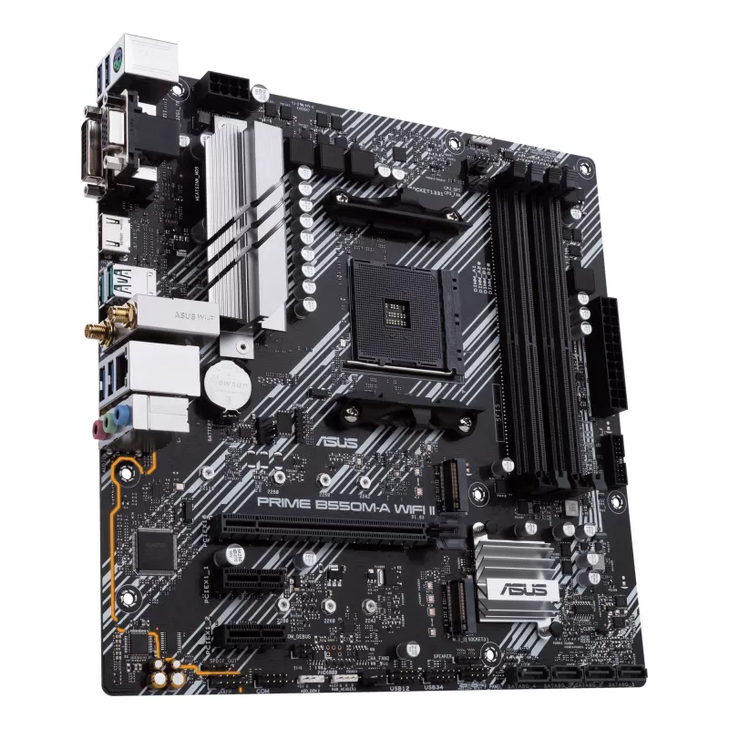 Motininė plokštė ASUS PRIME B550M-A WIFI II micro ATX — AMD B550, Socket AM4, DDR4, 4 DIMM, Wi‑Fi 6, Bluetooth 5.2, 2x M.2, HDMI 2.1