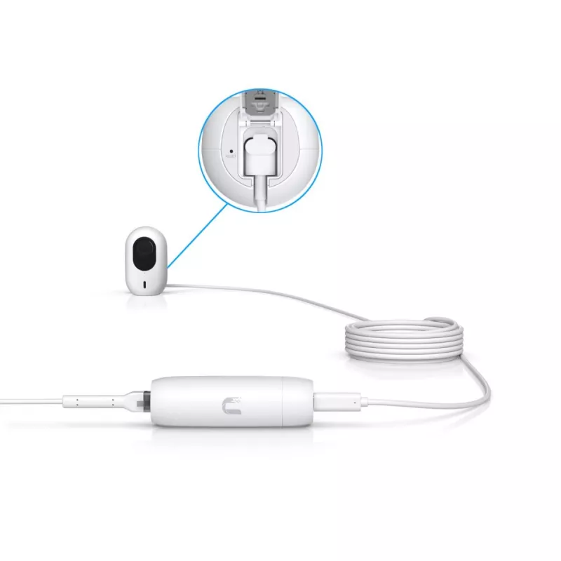 PoE adapteris UBIQUITI UACC-ADAPTER-POE-USBC – 48V įvadas, 5V 0,25A išvadas, kompaktiškas 30,4×30,4×95mm, baltas