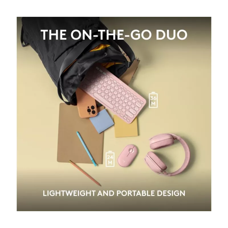 Logitech Pebble 2 Combo belaidė klaviatūra ir pelė rožinė QWERTY