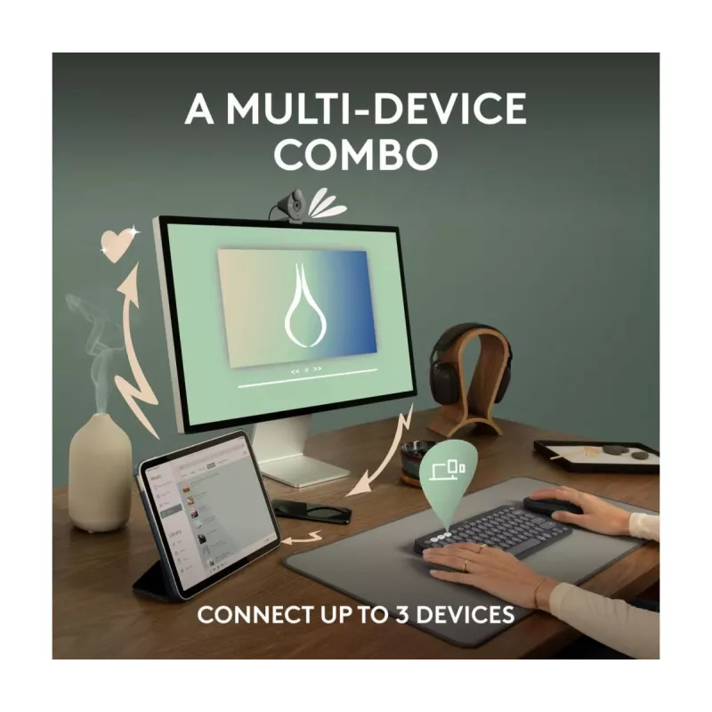 Logitech Pebble 2 Combo belaidė klaviatūra ir pelė rožinė QWERTY