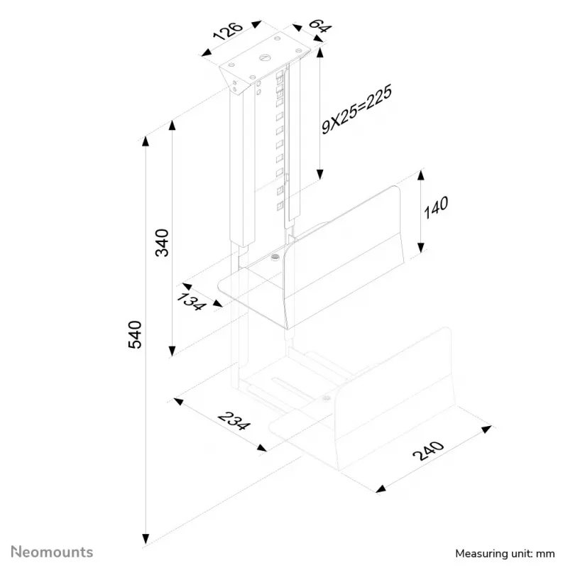 Neomounts CPU-D200SILVER laikiklis kompiuteriui po stalu - universalus, iki 30 kg, sidabrinis