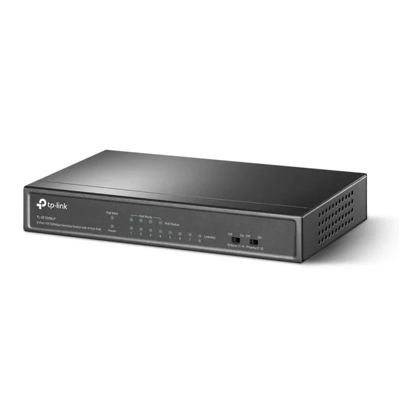 TP-Link TL-SF1008LP tinklo jungiklis, nevaldomas, Fast Ethernet (10/100), Power over Ethernet (PoE), juodas