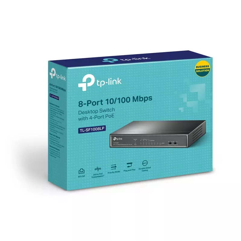 TP-Link TL-SF1008LP tinklo jungiklis, nevaldomas, Fast Ethernet (10/100), Power over Ethernet (PoE), juodas