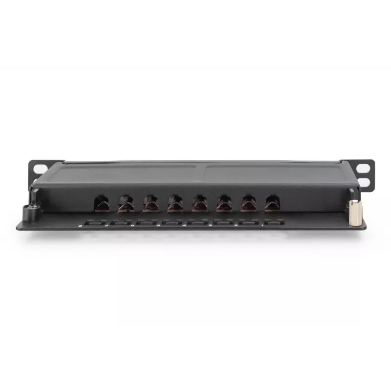 DIGITUS Patch Panel CAT6A ekranuotas, 8 prievadų, 1/2U, 10 inch stovo montavimui, juodas RAL 9005