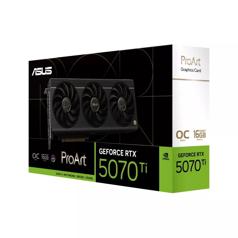 Vaizdo plokštė ASUS ProArt GeForce RTX 5070 Ti 16GB GDDR7, PCIe 5.0, 256 bitų, 304 mm, 3 ventiliatoriai