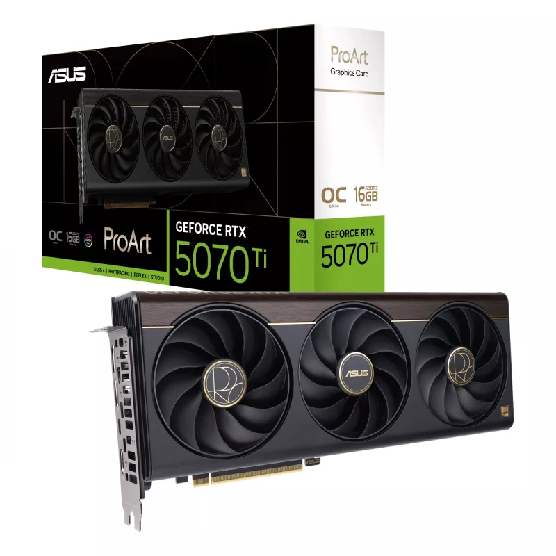 Vaizdo plokštė ASUS ProArt GeForce RTX 5070 Ti 16GB GDDR7, PCIe 5.0, 256 bitų, 304 mm, 3 ventiliatoriai