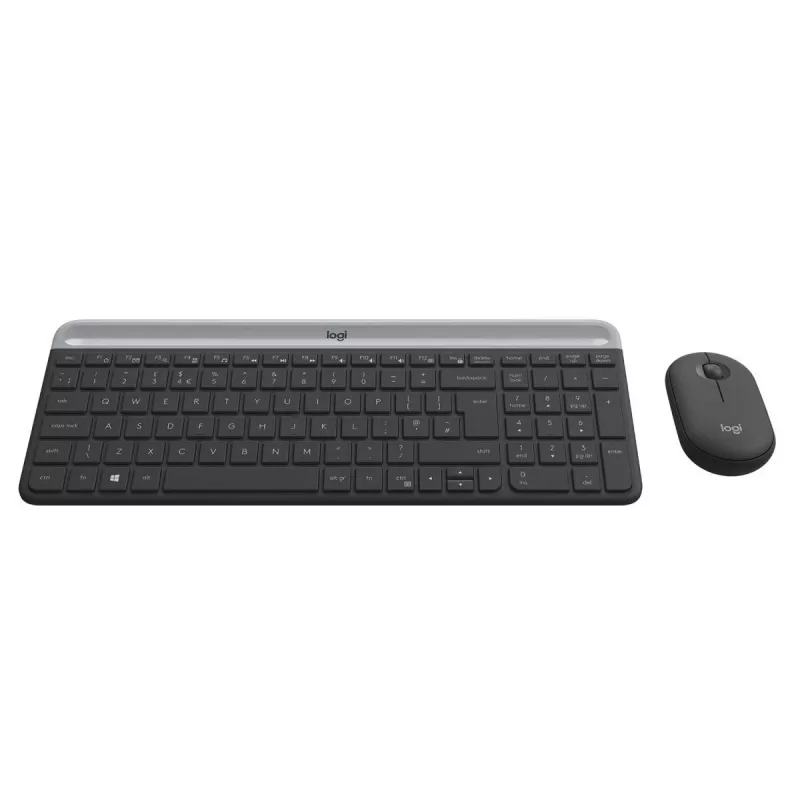 LOGITECH MK470 belaidė klaviatūra ir pelė – kompaktiškas rinkinys (grafitas, AZERTY belgų išdėstymas)