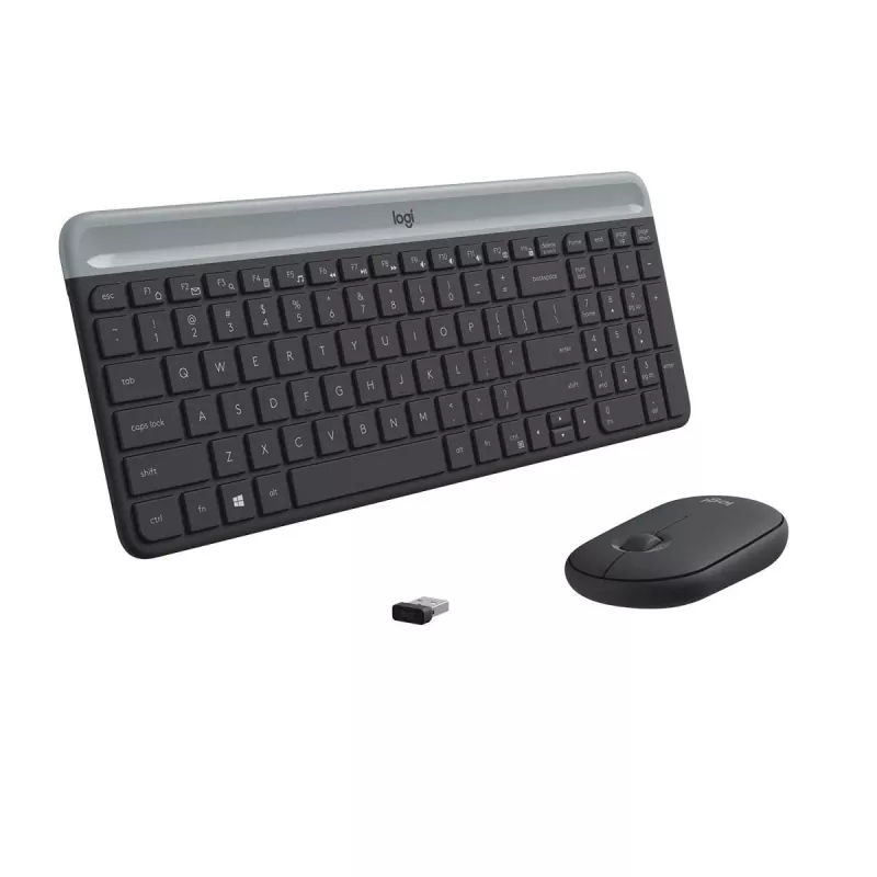 LOGITECH MK470 belaidė klaviatūra ir pelė – kompaktiškas rinkinys (grafitas, AZERTY belgų išdėstymas)