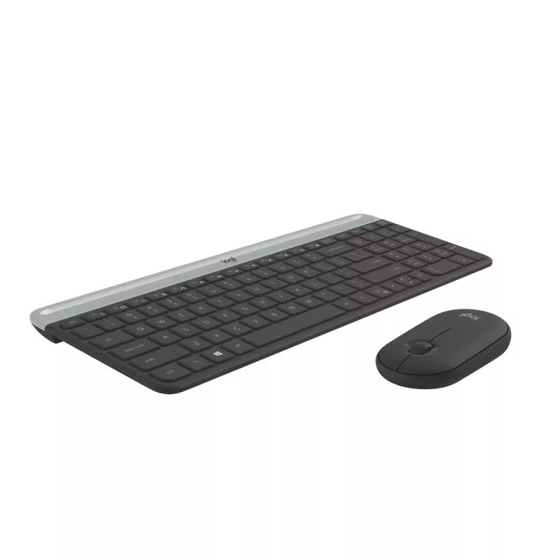 LOGITECH MK470 belaidė klaviatūra ir pelė – kompaktiškas rinkinys (grafitas, AZERTY belgų išdėstymas)