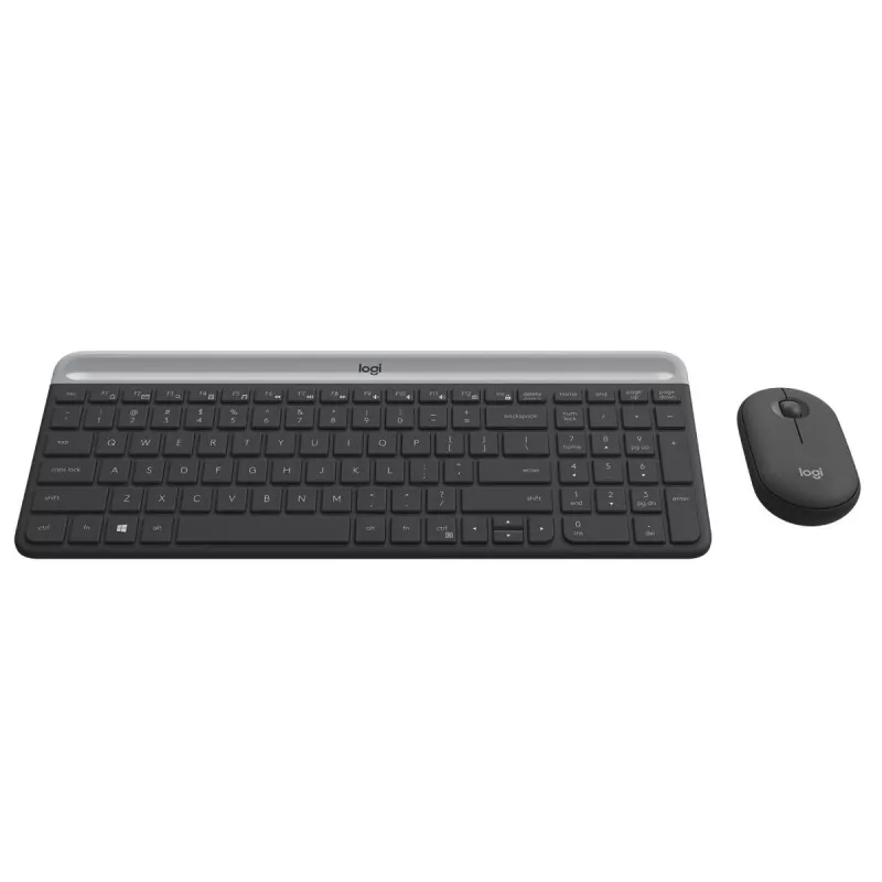 LOGITECH MK470 belaidė klaviatūra ir pelė – kompaktiškas rinkinys (grafitas, AZERTY belgų išdėstymas)