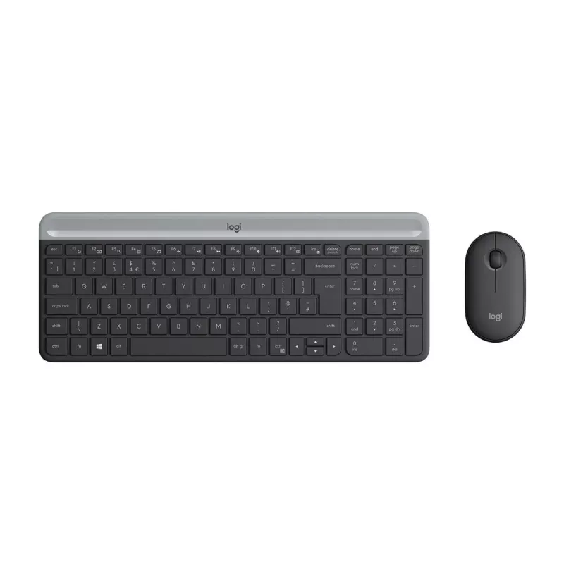 LOGITECH MK470 belaidė klaviatūra ir pelė – kompaktiškas rinkinys (grafitas, AZERTY belgų išdėstymas)