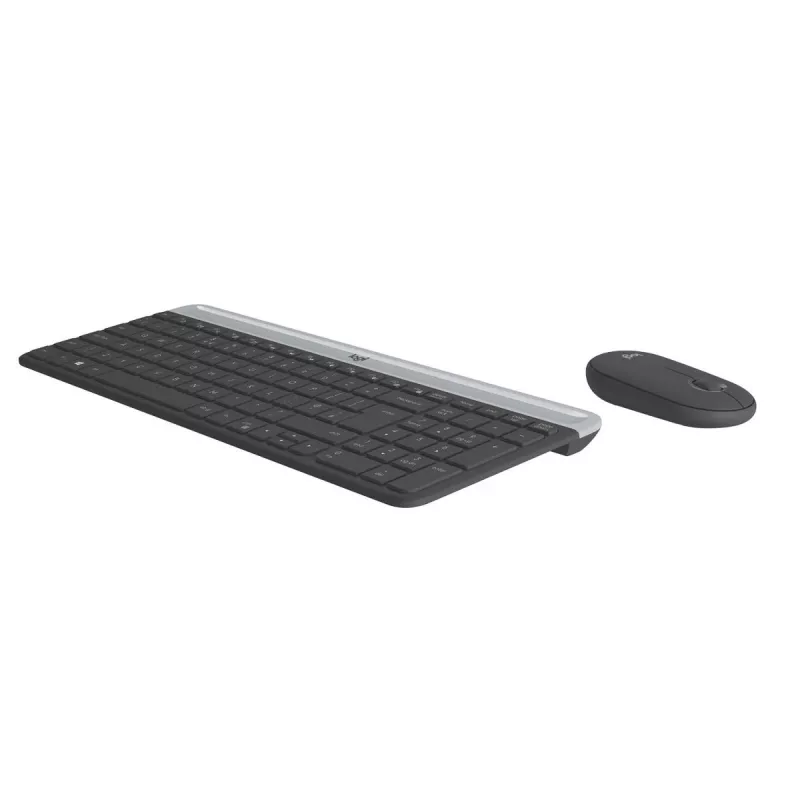 LOGITECH MK470 belaidė klaviatūra ir pelė – kompaktiškas rinkinys (grafitas, AZERTY belgų išdėstymas)