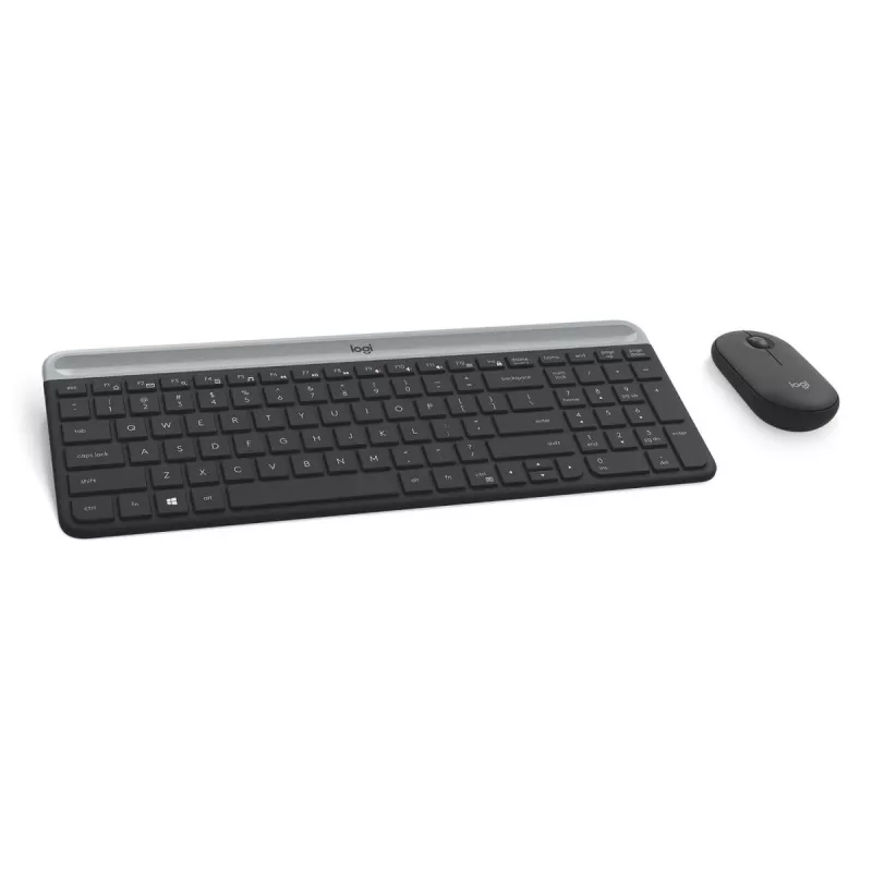LOGITECH MK470 belaidė klaviatūra ir pelė – kompaktiškas rinkinys (grafitas, AZERTY belgų išdėstymas)