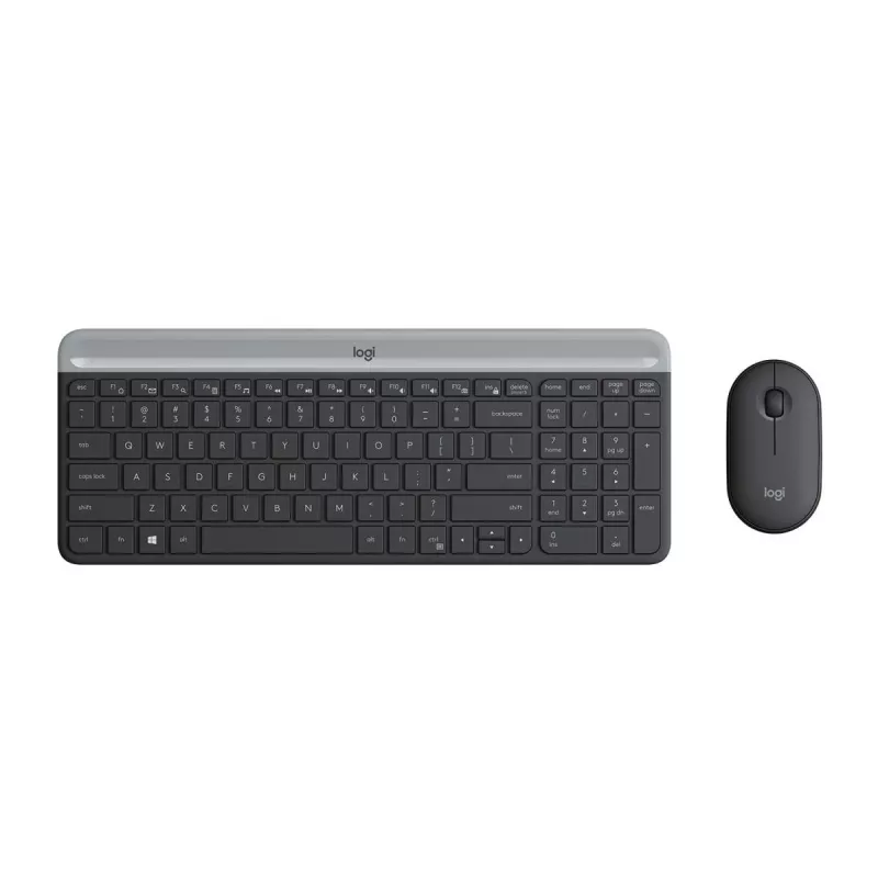 LOGITECH MK470 belaidė klaviatūra ir pelė – kompaktiškas rinkinys (grafitas, AZERTY belgų išdėstymas)