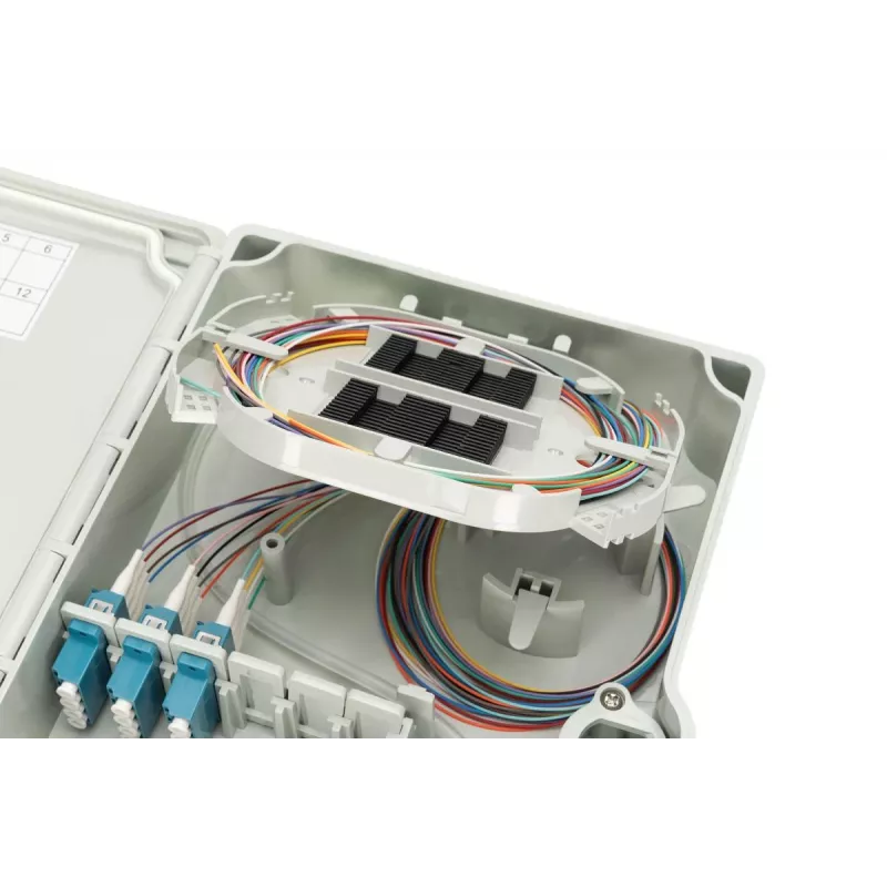 Skaidulinio pluošto paskirstymo dėžė Digitus FTTH/FTTB surinkta OS2 12 skaidulų LC/PC